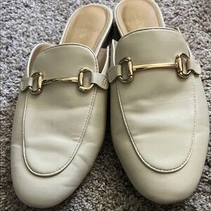 J. Crew Off-White Mules with Gold Detail